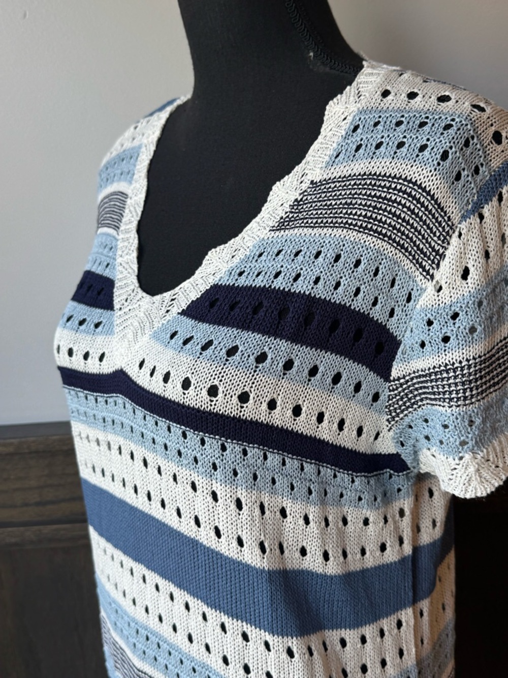 Women’s Blue & White Striped Knit Swim Coverup - Picture 2 of 6
